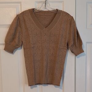 Women's V-Neck Short Puff Sleeve Sweater Size XS